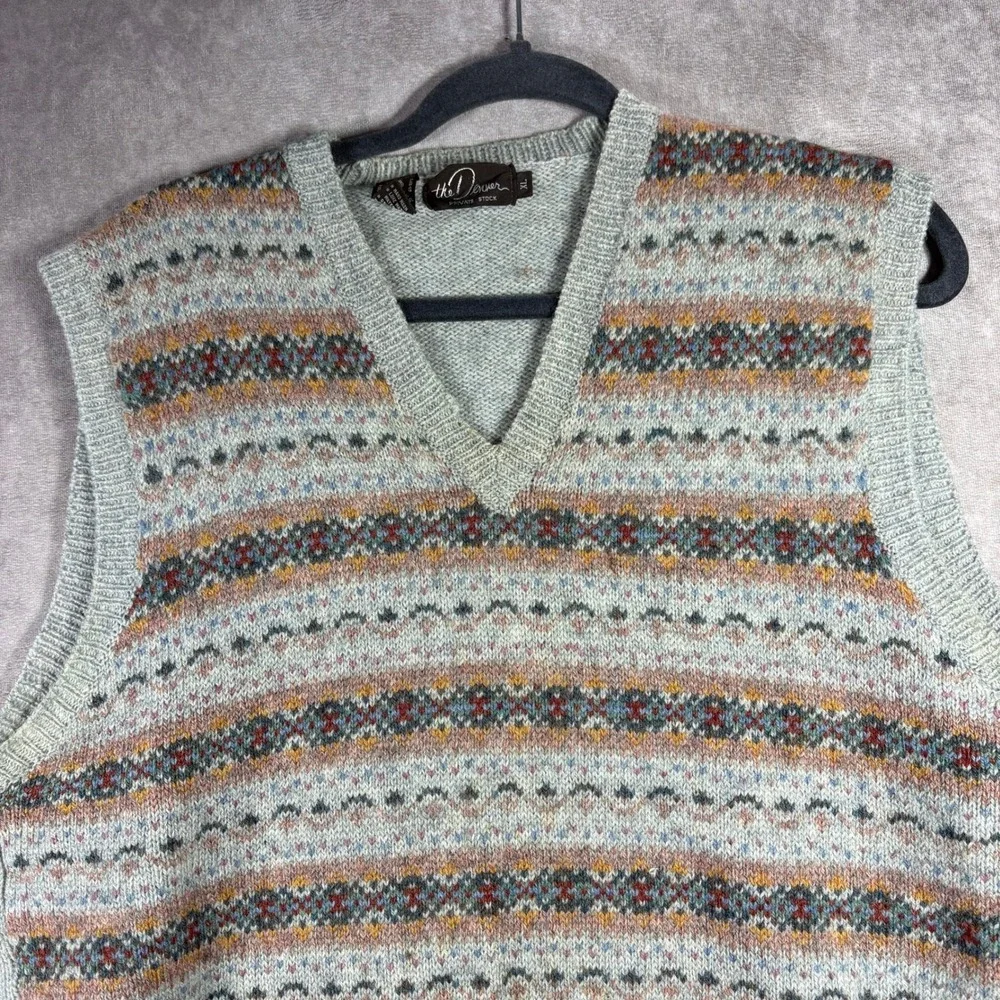 The Denver Sweater Vest Mens‎ XL Gray Fair Isle Private Stock Virgin Wool V-Neck